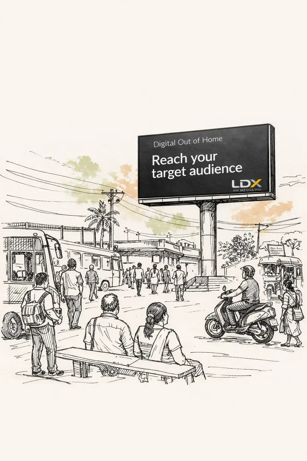 City environment with digital screens